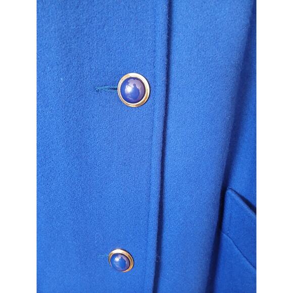 Vintage Roamans Royal Blue Wool Blend Winter Overcoat Pleated Shoulders - Picture 4 of 6